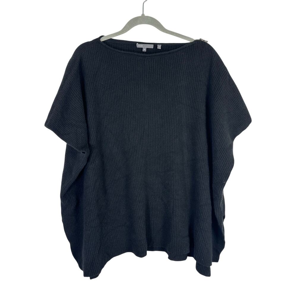 Vince Poncho Sweater‎ Women XS Black Wool Cashmere Ribbed Pullover EUC Zipper
